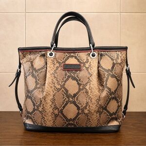 LONGCHAMP Python Leather Snakeskin Shoulder Bag with Key Chain & Silver Hardware